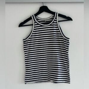 Everlane Navy Blue and White Striped Cotton Tank Top